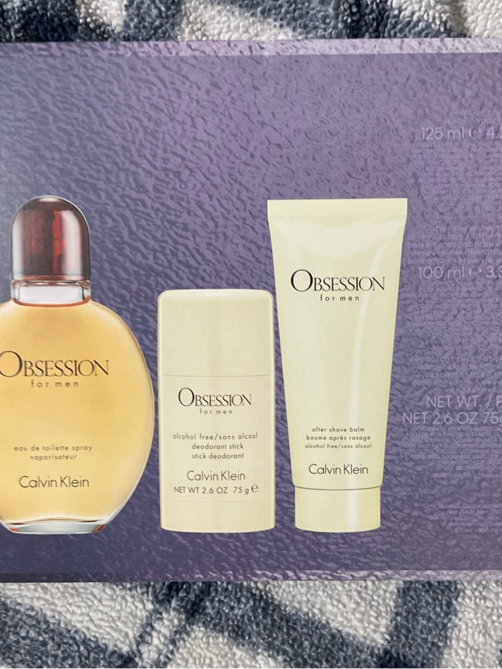 Calvin Klein Obsession Men Set NIB,EAU DE TOILETTE SPRAY DEODORANT FACE BALM